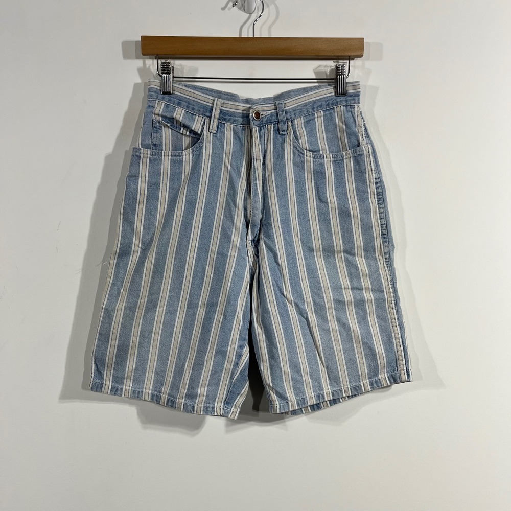 Vintage Bill Blass High Waisted Y2K Striped Granola Baggy Denim Shorts Womens 27